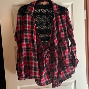 Democracy Plaid and Lace over Shirt sz L
